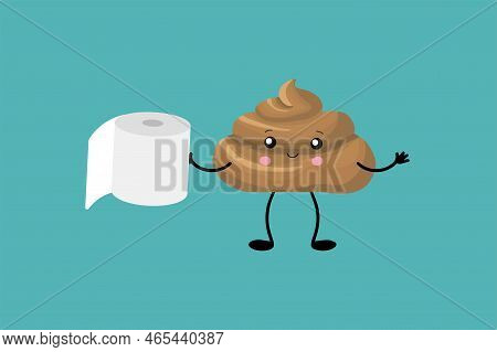 Brown Poop Illustration. Pile Of Dog Poo In Flat Cartoon Style Isolated On White Background. Funny E