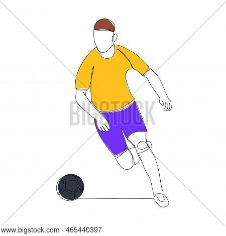 Silhouette Of A Soccer Player With A Ball. Football Player Kicks The Ball. Continuous Line Drawing. 
