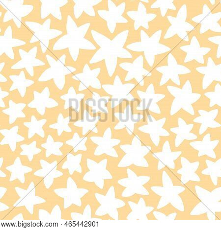 Simple White Hand-drawn Stars On Yellow Seamless Pattern Vector