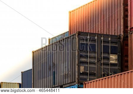 Cargo Containers. Cargo Container Yard. Stack Of Freight Containers At The Docks. Industrial Yard. I