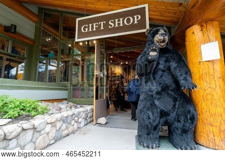 Alberta, Canada - July 9, 2022: Entrance To The Gift Shop At Moraine Lake In The Canadian Rockies Ba