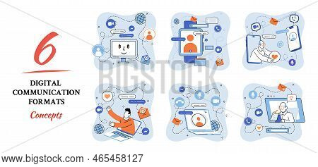 Digital Communication Formats Metaphor, Content Online Data And Social Media Streaming. Abstract Mod