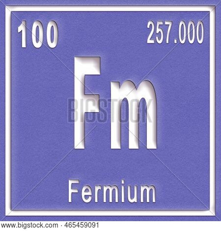 Fermium Chemical Element, Sign With Atomic Number And Atomic Weight, Periodic Table Element