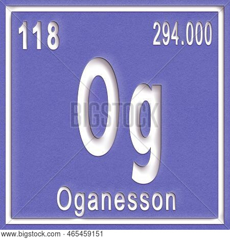 Oganesson Chemical Element, Sign With Atomic Number And Atomic Weight, Periodic Table Element
