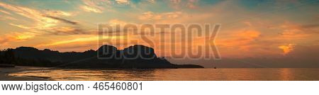 Koh Mook, Thailand - April 14, 2019: Panorama Of Sunset At Tropical Beach At Koh Mook (koh Muk) Isla