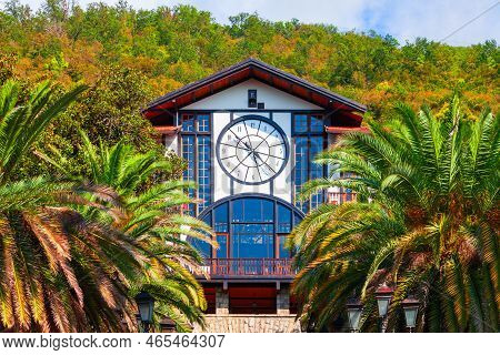 Gagra, Georgia - October 05, 2020: Gagripsh Is An Antique Historic Restaurant Building In Gagra Town