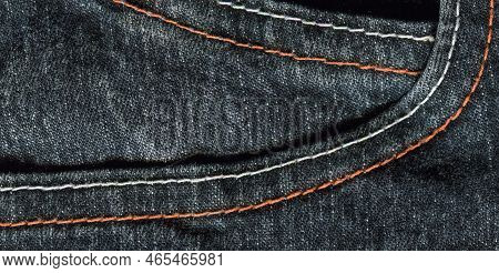 Pocket On Denim Texture. Stock Photo Of High Quality Fabric.