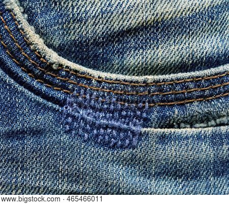 Pocket On Denim Texture. Stock Photo Of High Quality Fabric.