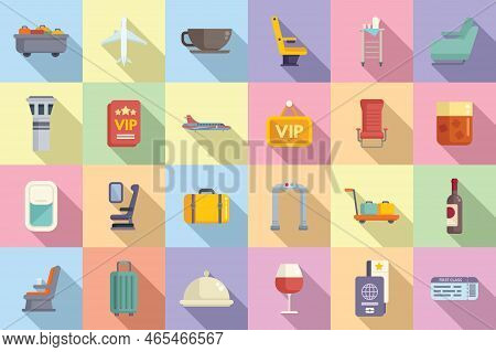 First Class Travel Icons Set Flat Vector. Airplane Service. Seat Traveler