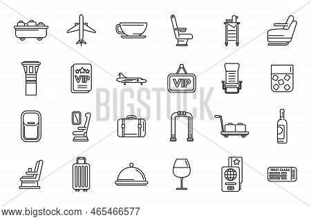 First Class Travel Icons Set Outline Vector. Airplane Service. Seat Traveler