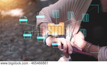 Document Management System Concept, Folder And Document Icon Software, Searching And Managing Files
