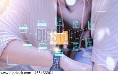 Document Management System Concept, Folder And Document Icon Software, Searching And Managing Files
