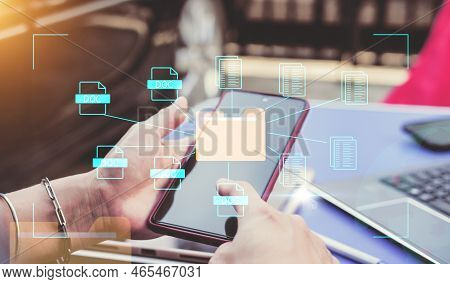 Document Management System Concept, Folder And Document Icon Software, Searching And Managing Files