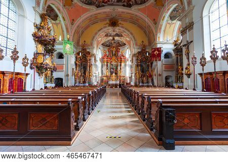 Garmisch-partenkirchen, Germany - July 02, 2021: Parish Church Of St. Martin Interior In Garmisch Pa