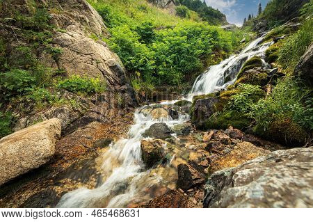 Famous Tourist Hiking Route In The Mountains Of Almaty - Qimasar Waterfall In The Kimasar Gorge