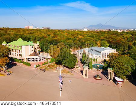 Theatre Or Teatralnaya Square Aerial Panoramic View Near Kurortny Park In Yessentuki, A Spa City In 