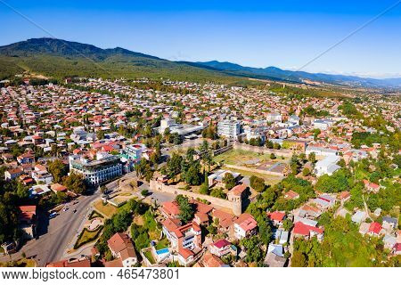 Batonis Tsikhe Fortress Aerial Panoramic View In Telavi. Telavi Is The Main City Of Kakheti Province