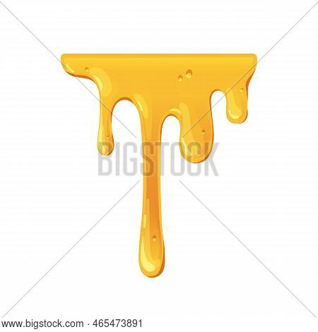 Gold Bee Honey Dripping, Trickling Down. Sticky Melting Amber Caramel, Maple Syrup Streaming, Leakin