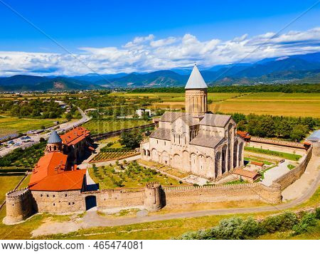 Alaverdi Monastery Complex Aerial Panoramic View In Kakheti. Kakheti Is A Region In Eastern Georgia 