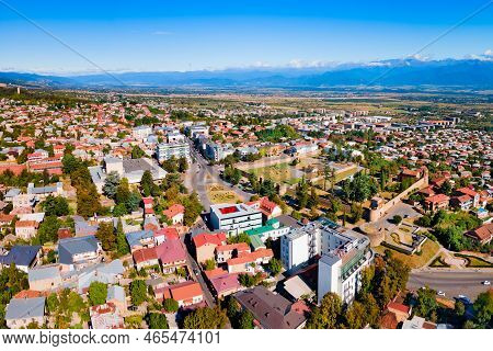 Telavi Old Town Aerial Panoramic View. Telavi Is The Main City Of Kakheti Province In Georgia.