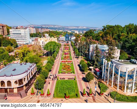 Kislovodsk Kurortny Boulevard Aerial Panoramic View. Kislovodsk Is A Spa City In Caucasian Mineral W