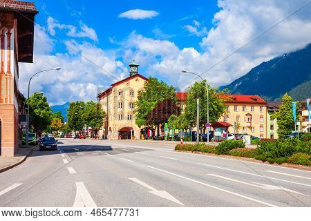 Rathaus Or Town Hall In Garmisch-partenkirchen Or Garmisch Partenkirchen, An Alpine Town In Bavaria,