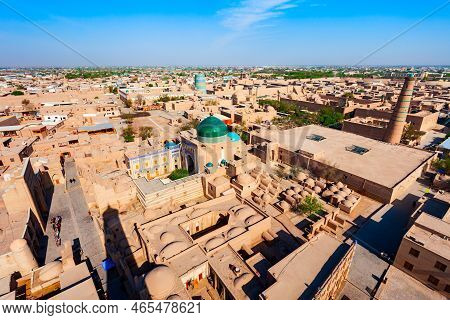 Itchan Kala Aerial Panoramic View. Itchan Or Ichan Kala Is An Ancient Walled Inner Town Of The City 