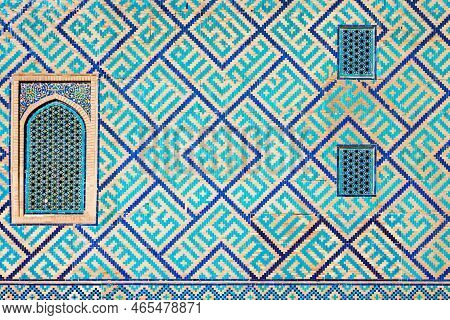 Registan Mosaic Pattern Design Background Of Ceramic Tiles Of Registan Madrasah In Samarkand City, U