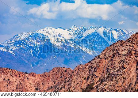 Chimgan Mountain In Tian Shan Range Near The Taskent City In Uzbekistan In Spring, View From Cable C