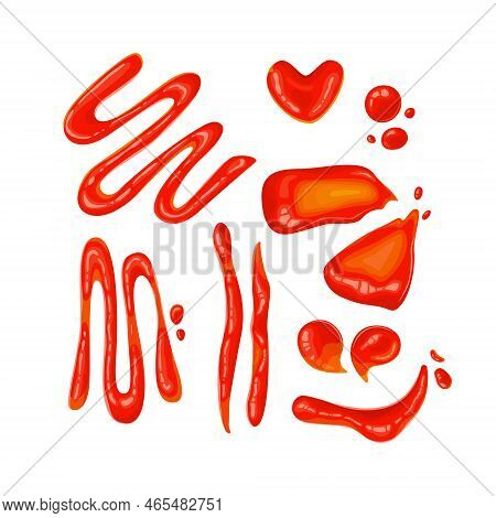 Ketchup Stains. Tomato Sauce Red Spots And Catsup Blobs.