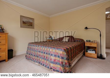 Exning, Suffolk - August 13 2018: Furnished Modern Bedroom With Bed And Sidetable