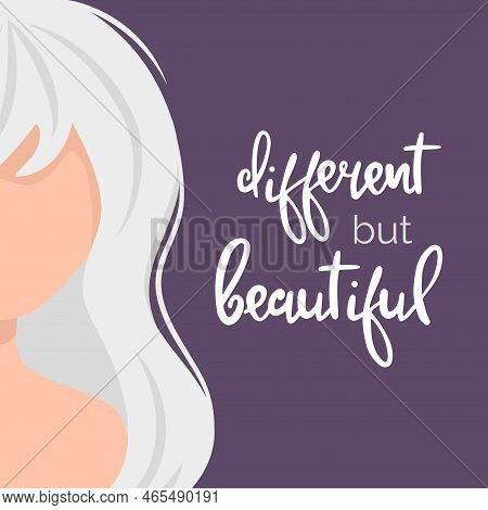 Web Template With Woman With White Hair And Pale Skin. Body Positive Concept. International Albinism