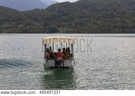 Lake Perucac, Serbia - September 17, 2020: Boat Cruise From Lake Perucac At Tara Mountain In Serbia