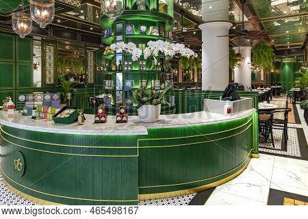 Southeast Asia, Singapore, November, 2022: Chic Interior Of A Tea Cafe-shop At Jewel Changi Airport 