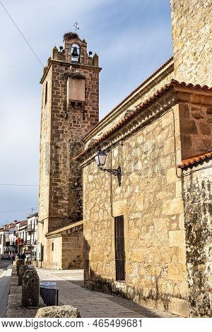 Nest Of Storks On Top Of Old Stone Bell Tower Of The Church Iglesia De Nuestra Senora De La O At Nav