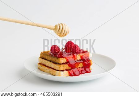 Toast With Raspberries, And Raspberry Jam Over Hite
