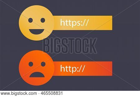 Http And Https Protocols On Shield. Safe And Secure, Https. Secured Ssl Shield And Padlock Symbols.
