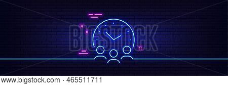Neon Light Glow Effect. Meeting Time Line Icon. Business Teamwork Sign. Working Hours Symbol. 3d Lin