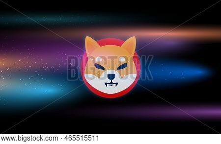 Shiba Virtual Currency Visuals On A Colorful Background. 3d Illustrations.