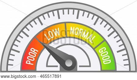 Color Scale With Arrow From No To Max And Change In Indicators. Measuring Device Icon Tachometer, Sp