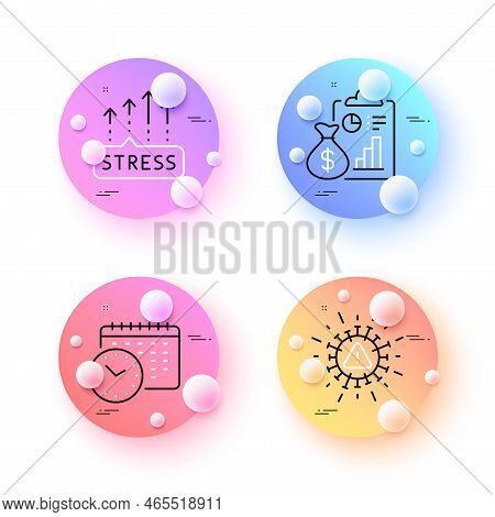 Coronavirus, Stress Grows And Calendar Time Minimal Line Icons. 3d Spheres Or Balls Buttons. Report 