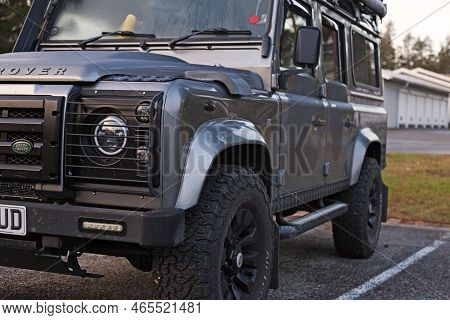 Umea, Norrland Sweden - October 18, 2022: See A Jeep Sideways From The Front At Parking
