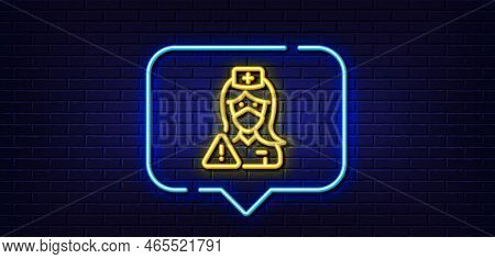 Neon Light Speech Bubble. Nurse With Medical Mask Line Icon. Doctor Assistant Sign. Face Protection 