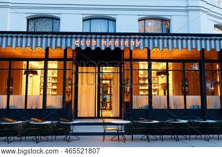 Paris, France - November 12 , 2022 : Close-up Of Club Marigny, Famous Restaurant Located In The Cham