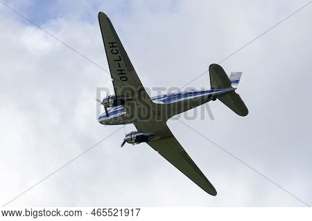 Liepaja, Latvia - August 07, 2022: Douglas Dc3 Plane Demonstrate Its Flying Potential, Bottom View