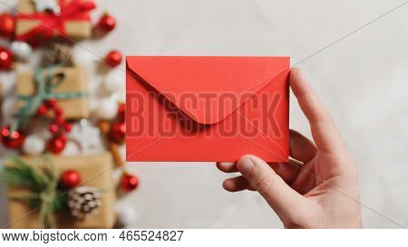 Christmas Background With Presents Packages Flat Layer Shoot.