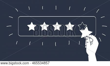 Rating Stars Outline. Hand Puts Rating On Product Or Service. Poster Or Banner For Website. Modern M