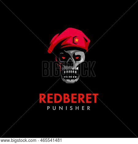 Millitary Skull Army Mascot Logo Design Illustration Vector. Red Beret Punisher