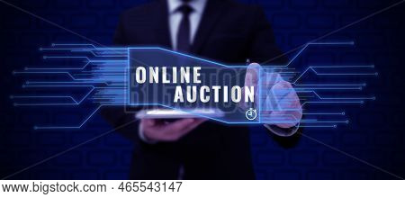 Handwriting Text Online Auction. Concept Meaning Digitized Sale Event Which Item Is Sold To The High