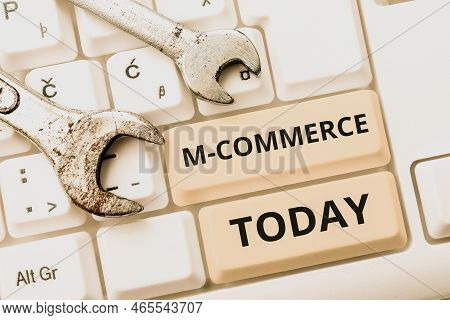 Text Caption Presenting M Commerce. Business Idea Commercial Transactions Conducted Electronically B